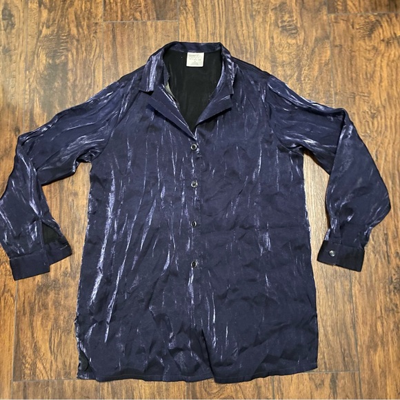 Vintage Purple Metallic Button Down Blouse Size M - Picture 3 of 6